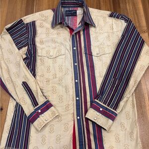 Vintage Wrangler Western Pearl Snap Shirt X-Long Tails Southwestern Stripe 16-35